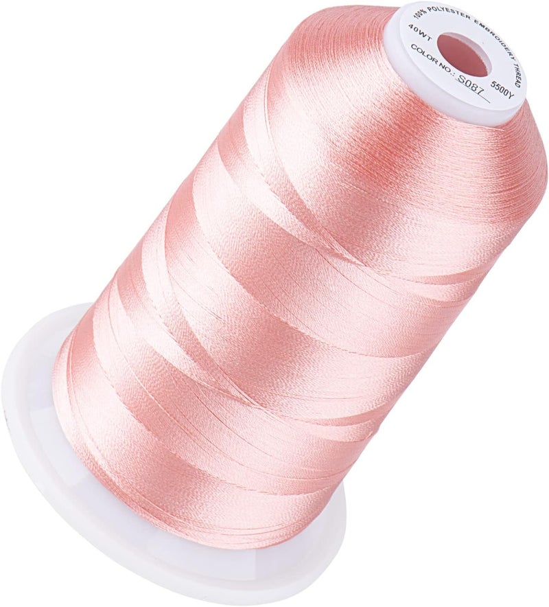 simthread 5500Yds Embroidery Thread, 5000M High-Yardage 40WT 100% Polyester Thread – 170+ Vivid Colors, High-Speed Rated – Compatible with Brother, Singer, Janome & More - Md Peachy Pink S087 - Image 1